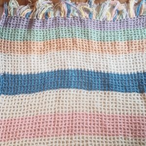 Hand Knit Pastel Rainbow Crochet Blanket